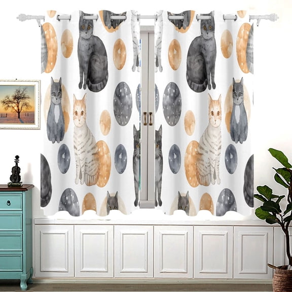 Cats in Circle Curtains Grommet Black Out 54 Inch Length Curtain Drapes for Bedroom Living Room 2 panels set