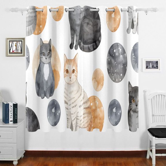 Cats in Circle Curtains Grommet Black Out 63 Inch Length Curtain Drapes for Bedroom Living Room 2 panels set