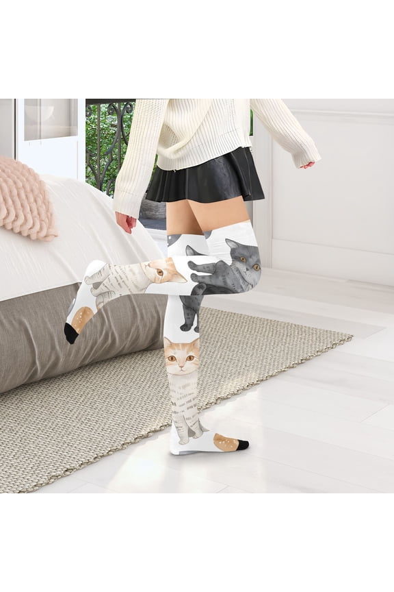 Cats in Circle Womens Thigh High Stocks Over Knee High Socks Thigh Tigh Boot Stockings