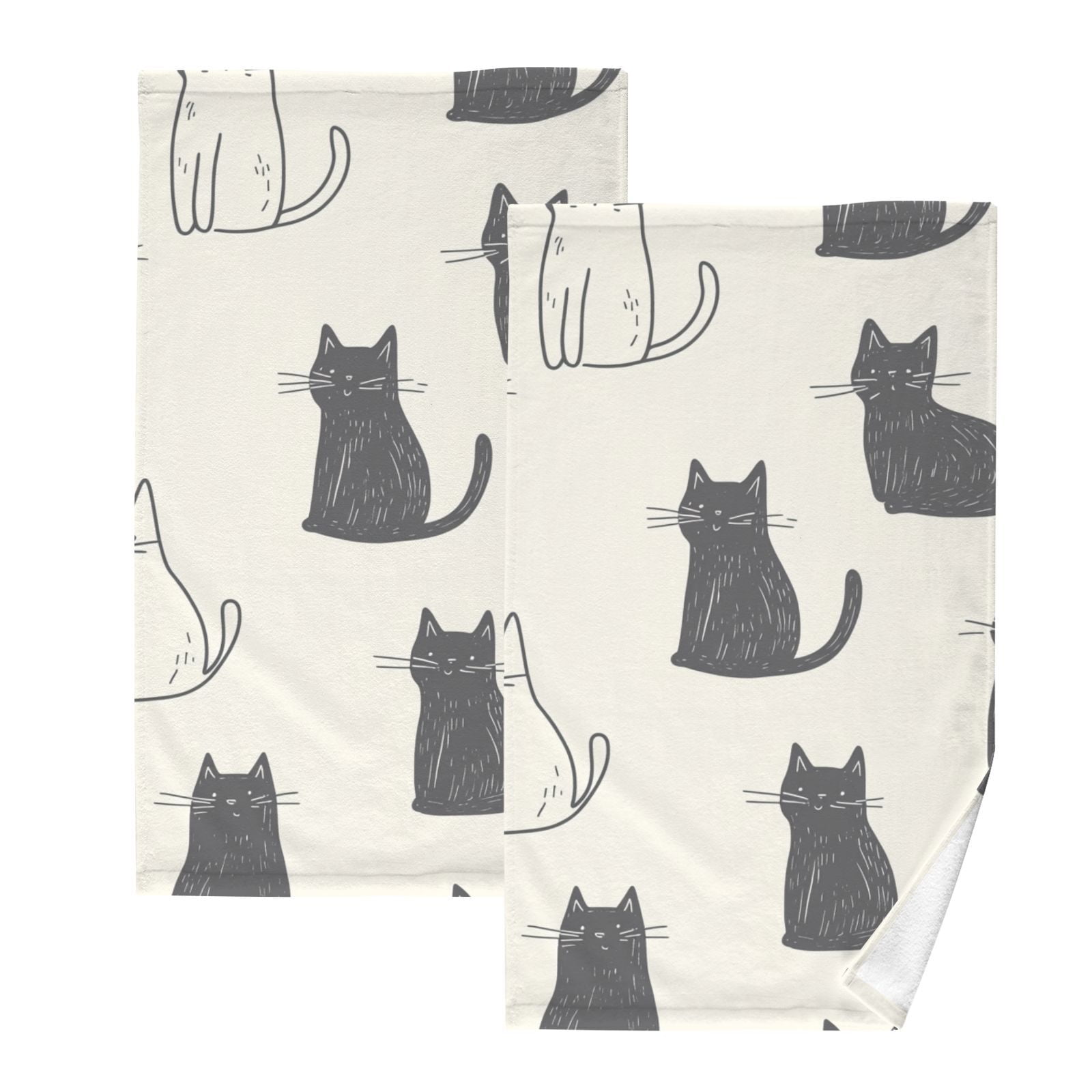 Cats in Cream Background Hand Towels Cotton Bath Towels Large Face Towels Absorbent for Bathroom 2 Packs