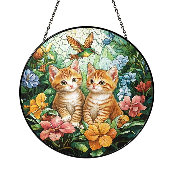 Cats in Flower Garden Stained Glass Suncatcher – Romantic Cat Lover ...