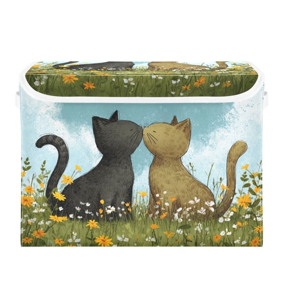 Cats in Love Vector Valentine Foldable Storage Bins with Lids Handles Collapsible Storage Containers Tote Boxes 16.5 x 12.6 x 11.8 inches