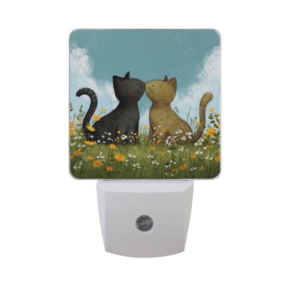 Cats in Love Vector Valentine LED Night Light Sensor Lamp Plug-in Adjustable Brightness 2 Pack
