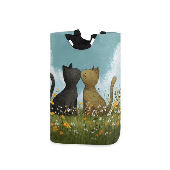 Cats in Love Vector Valentine Laundry Basket with Handles Foldable Laundry Hamper Freestanding Washing Bin 50L