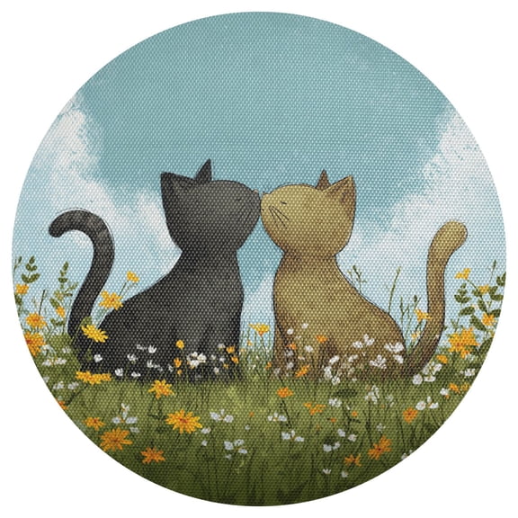 Cats in Love Vector Valentine PVC Round Grid Placemat Table Mat 1 Pc 15.4" x 15.4"