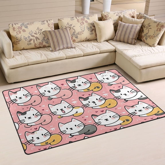 Cats in Pink Area Rug Washable Floor Carpet Mat 60 x 39 inch for Bedroom Living Room Kids Room Home Decor