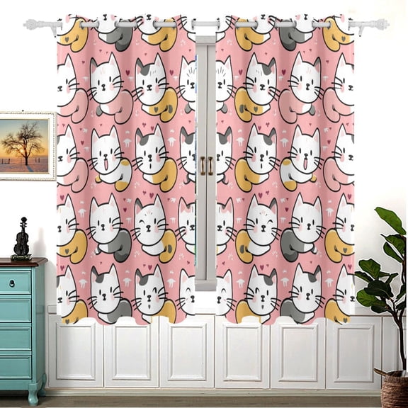 Cats in Pink Curtains Black Out Curtains for Sliding Glass Doors Bedroom Living Room Bathroom 2 Panels Set