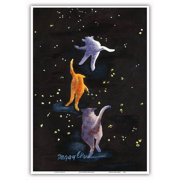 Cats in Space - Hawaiian Cats (Popoki) - From an Original Hawaii Watercolor Painting by Peggy Chun - Master Art Print 10in x 14in