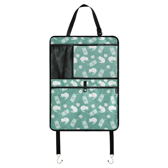 Cats milk teal cute pattern 83 Pack Kick Mat Backseat Protector,Car Seat Back Protectors with Pocket Storage Organizer for Car, SUV, Minivan or Truck Seats