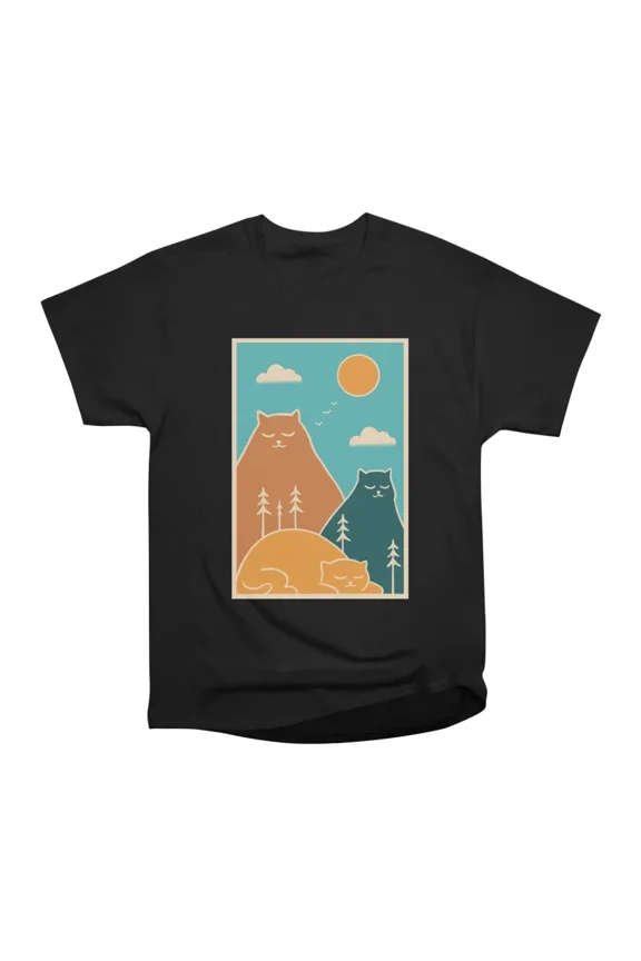 Cats nature mountains T-Shirt Tee Gift For Him Merch For Her Apparel For Friend