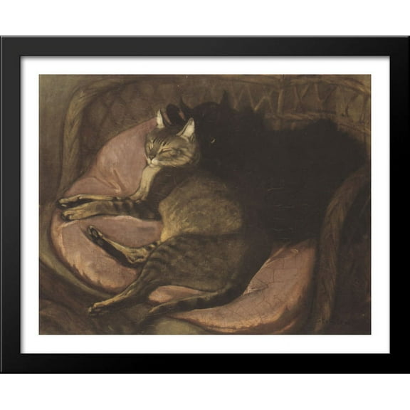 Cats on the Sofa 34x28 Large Black Wood Framed Print Art by Theophile Steinlen