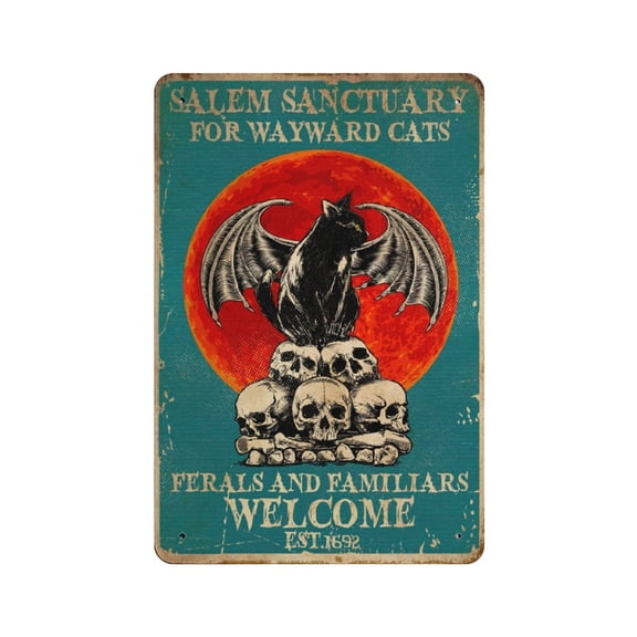 Cats tin sign, Witches Magic Knowledge Wall Art, Magic Lover Gift,Kitchen Blessing Incense Artwork, Black Cat,Retro style ,wall art , country cottage, metal tin sign 8x12 inches