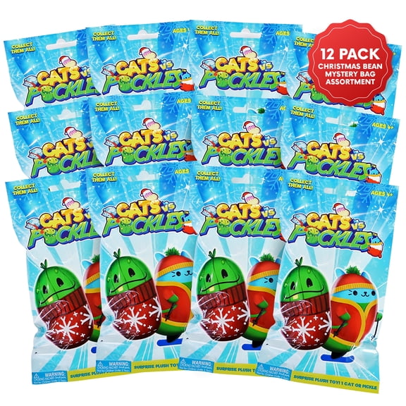 Cats vs Pickles 12pk Christmas Fuchsia Plush Bags, 4" | Blind Bags for Kids & Adults | 12-Pack