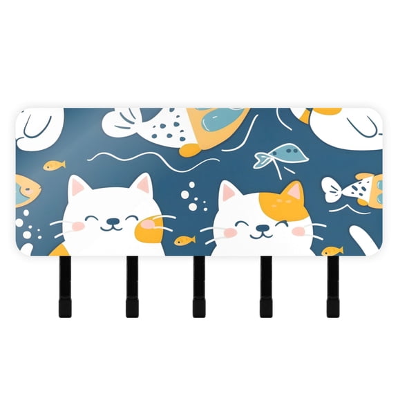 Cats with Fish Mail Holder Organizer Wall Mount with Shelf Key Holder Key Rack with 5 Key Hooks for Wall Decorative