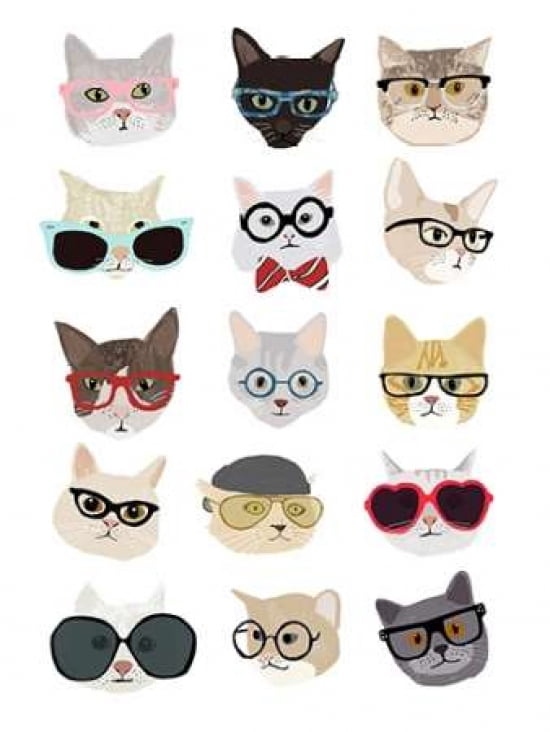 Cats with Glasses Canvas Art - Hanna Melin (18 x 24)