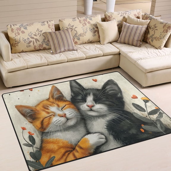 Cats with Heart Area Rugs Soft Non-Slip Floor Mats Large Nursery Carpets Doormat for Living Room Bedroom Hotel Decor 80"x58"