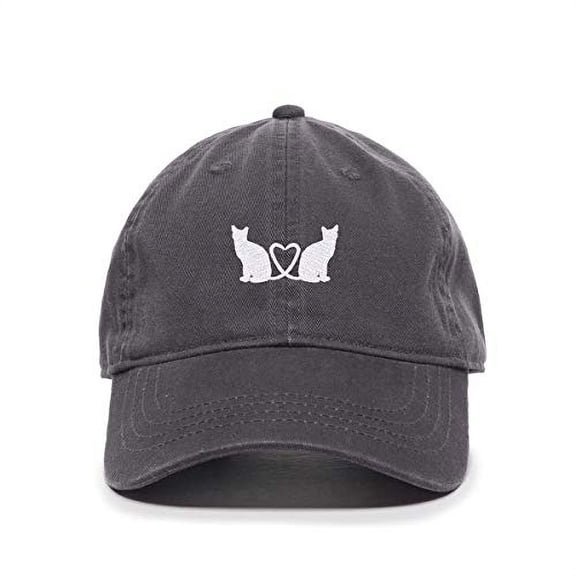 Cats with Heart Baseball Cap Embroidered Cotton Adjustable Dad Hat Charcoal