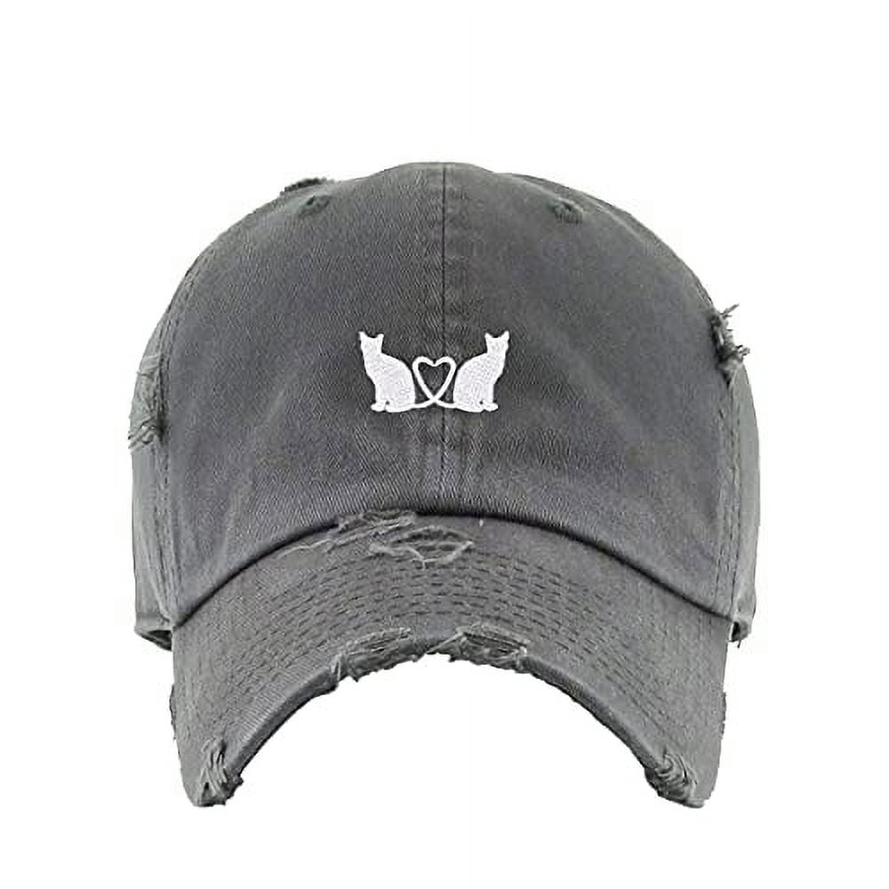 Women\'s Embroidery Adjustable Washed Distressed Trucker Hat Baseball Cap Cat Da Cats with Heart Vintage Baseball Cap Embroidered Cotton  main image 4