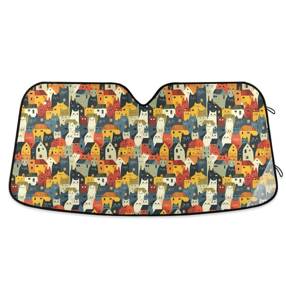 Cats with House Car Windshield Sun Shade Foldable Car Front Window Visor Heat and UV Protection 53x23.5