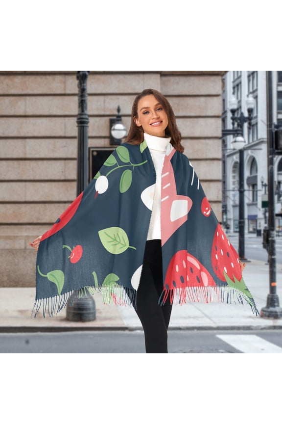 Cats with Strawberries Winter Scarf for Women Fashion Warm Long Soft Blanket Scarves Gifts