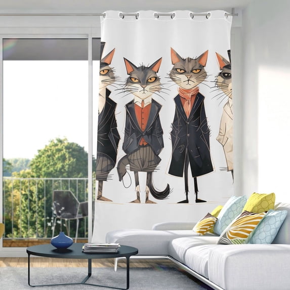 Cats with Suits Blackout Curtain Panels Drapes Privacy Assured with Light Filtering Curtains for Living room Bedroom Bathroom Window