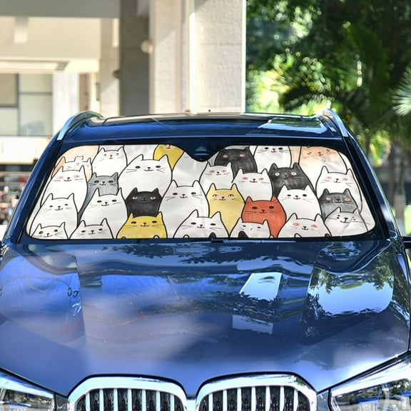 Cats with White Automotive Front Car Windshield Sun Shade Reflector Foldable for Front Fit for Cars Truck SUVs