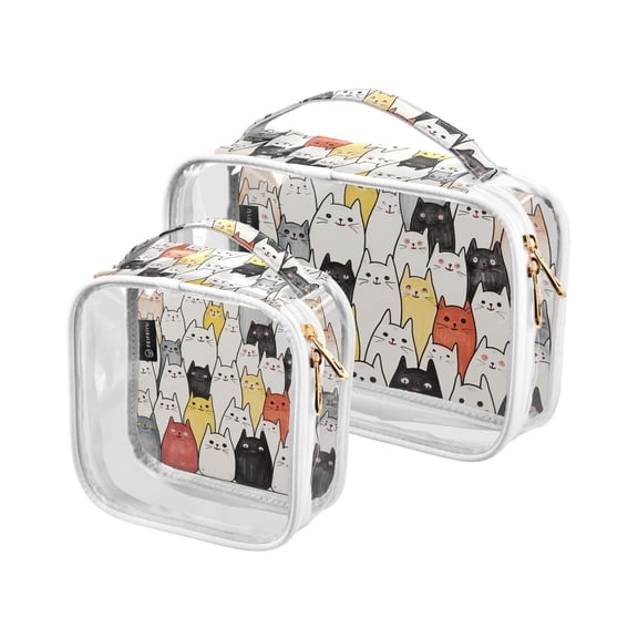 Cats with White Clear Cosmetic Bags with Handles PVC Toiletry Bags Zipper Waterproof Portable for Traveling 2 Pcs
