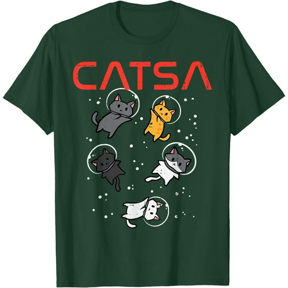 Catsa Cat Astronauts Funny Kitten Space Unisex T-Shirt for Men Women Kids Toddler,Forest Green Color,Size YXS