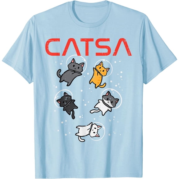 Catsa Cat Astronauts Funny Kitten Space Unisex T-Shirt for Men Women Kids Toddler,Light Blue Color,Size L