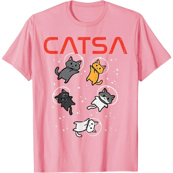 Catsa Cat Astronauts Funny Kitten Space Unisex T-Shirt for Men Women Kids Toddler,Light Pink Color,Size YXS