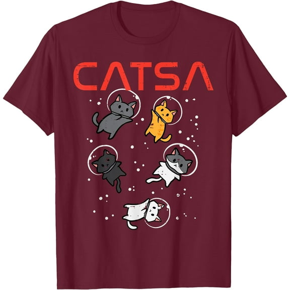 Catsa Cat Astronauts Funny Kitten Space Unisex T-Shirt for Men Women Kids Toddler,Maroon Color,Size 4T