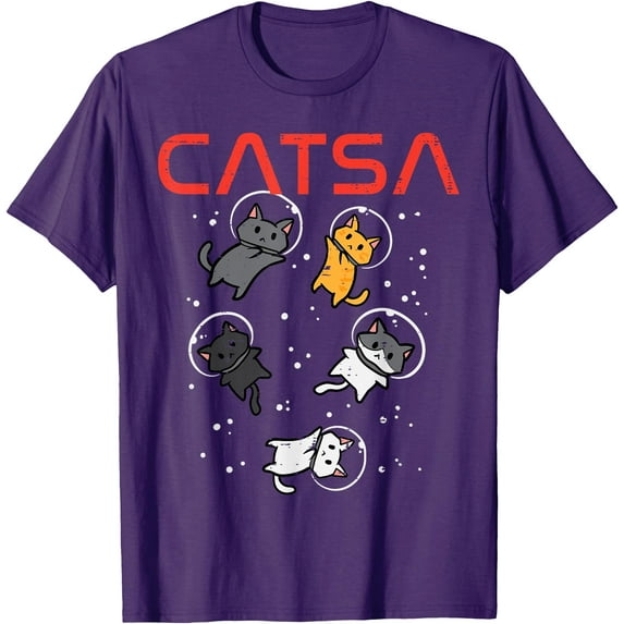 Catsa Cat Astronauts Funny Kitten Space Unisex T-Shirt for Men Women Kids Toddler,Purple Color,Size XL