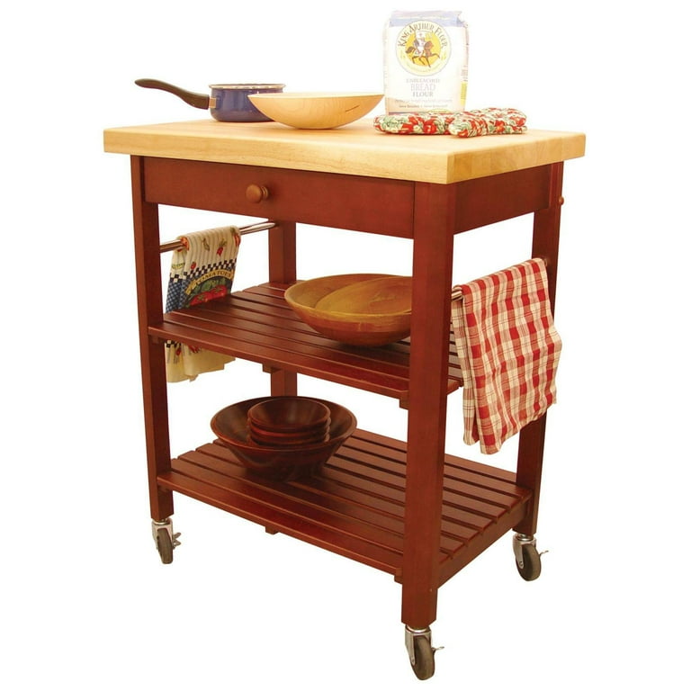 Catskill Craftsmen White Wood Base with Rubberwood Top Kitchen Cart (13-in x 18-in x 28-in) Catskill Craftsmen White Wood Base with Rubberwood Top Kitchen Cart (13-in x 18-in x 28-in)