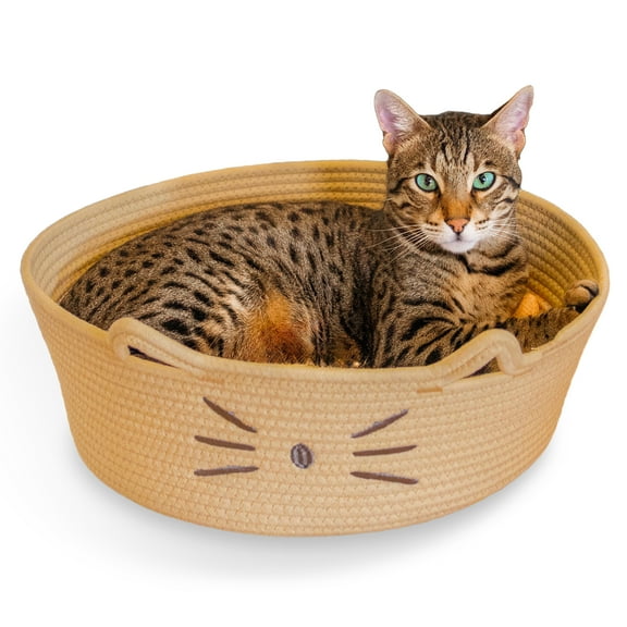 Catstages Bed & Basket Retreat 2-in-1 Cat Bed with Removable Cushion, Plush Cotton Rope, Tan, 15 in – Versatile Pet Bed and Toy Storage Basket