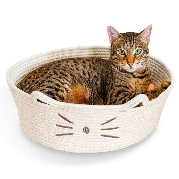 Catstages Bed & Basket Retreat 2-in-1 Cat Bed with Removable Cushion, Plush Cotton Rope, White, 15 in – Versatile Pet Bed and Toy Storage Basket