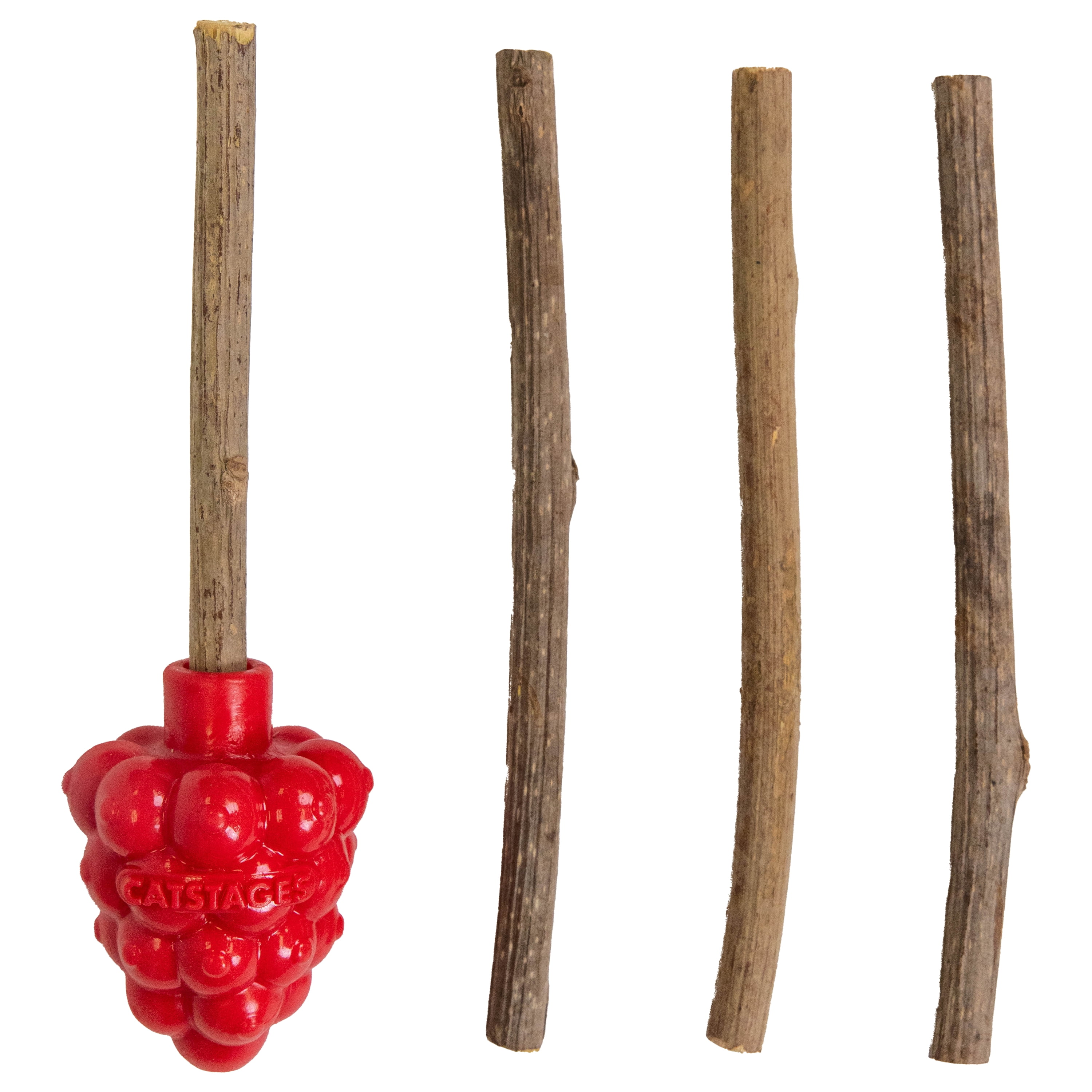 Catstages Dental Raspberry Teether with Silvervine Sticks, Cat Teething Toy Red