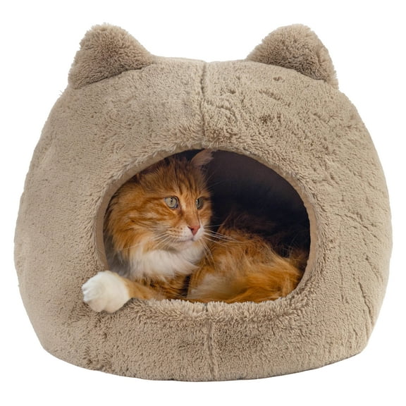 Catstages Meow Hut Covered Dome Cat Bed, Tan, Medium