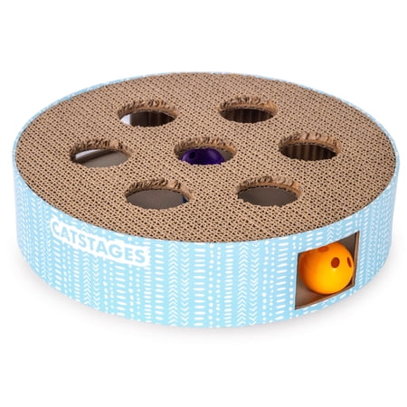 Catstages Scratch N' Hunt Interactive Cat Puzzle Toy with Scratcher Corrugate, Blue