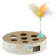 Catstages Scratch N Hunt Spring Toy, Two-in-One Cat Scratcher and Ball Puzzle Game with Feather Spring Toy, Blue