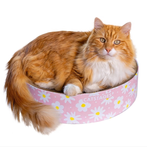 Catstages 2-in-1 Portable Pink Floral Corrugated Cardboard Cat Scratching Pad with Cat Scratcher