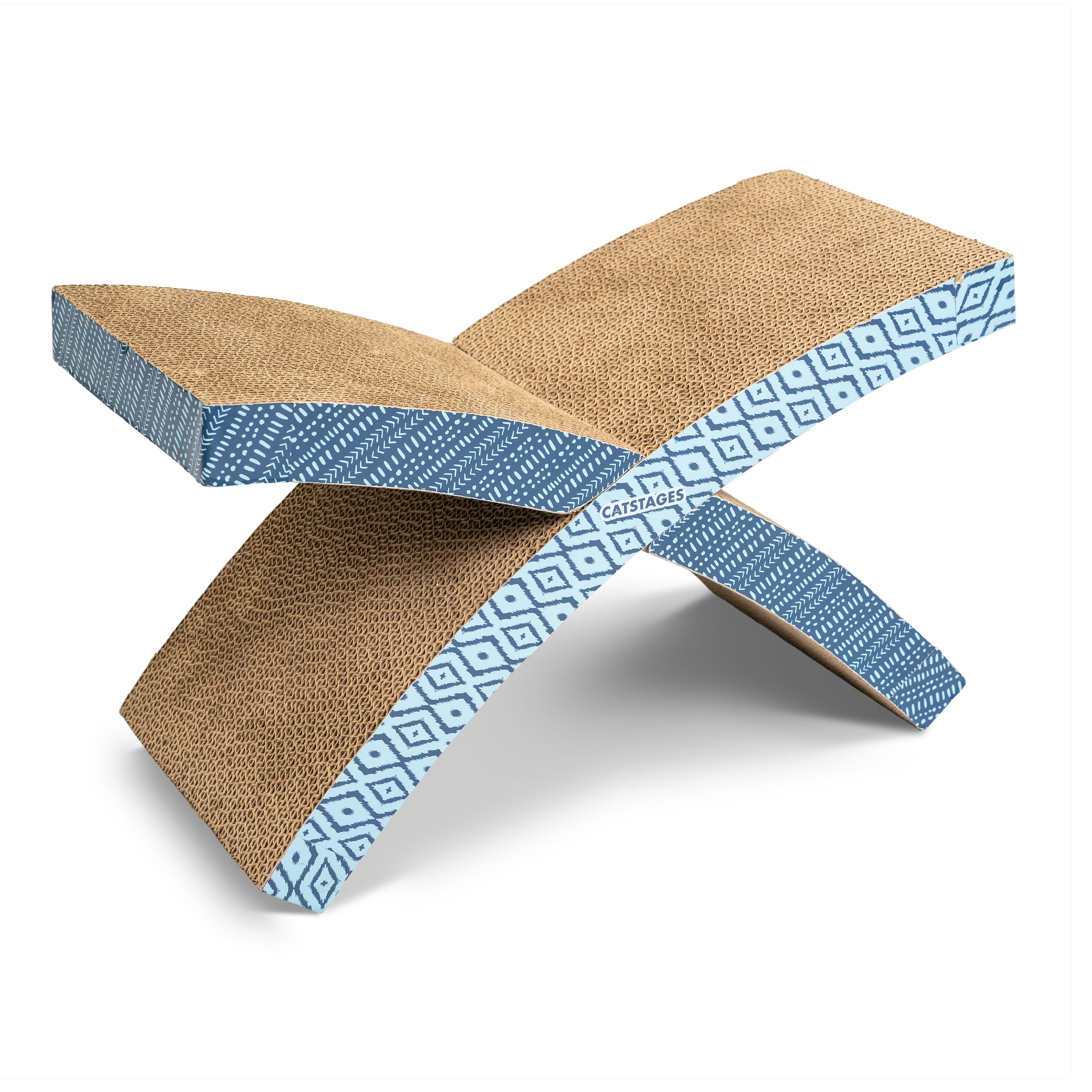 X-Shaped Blue and Brown Corrugated Cat Scratcher