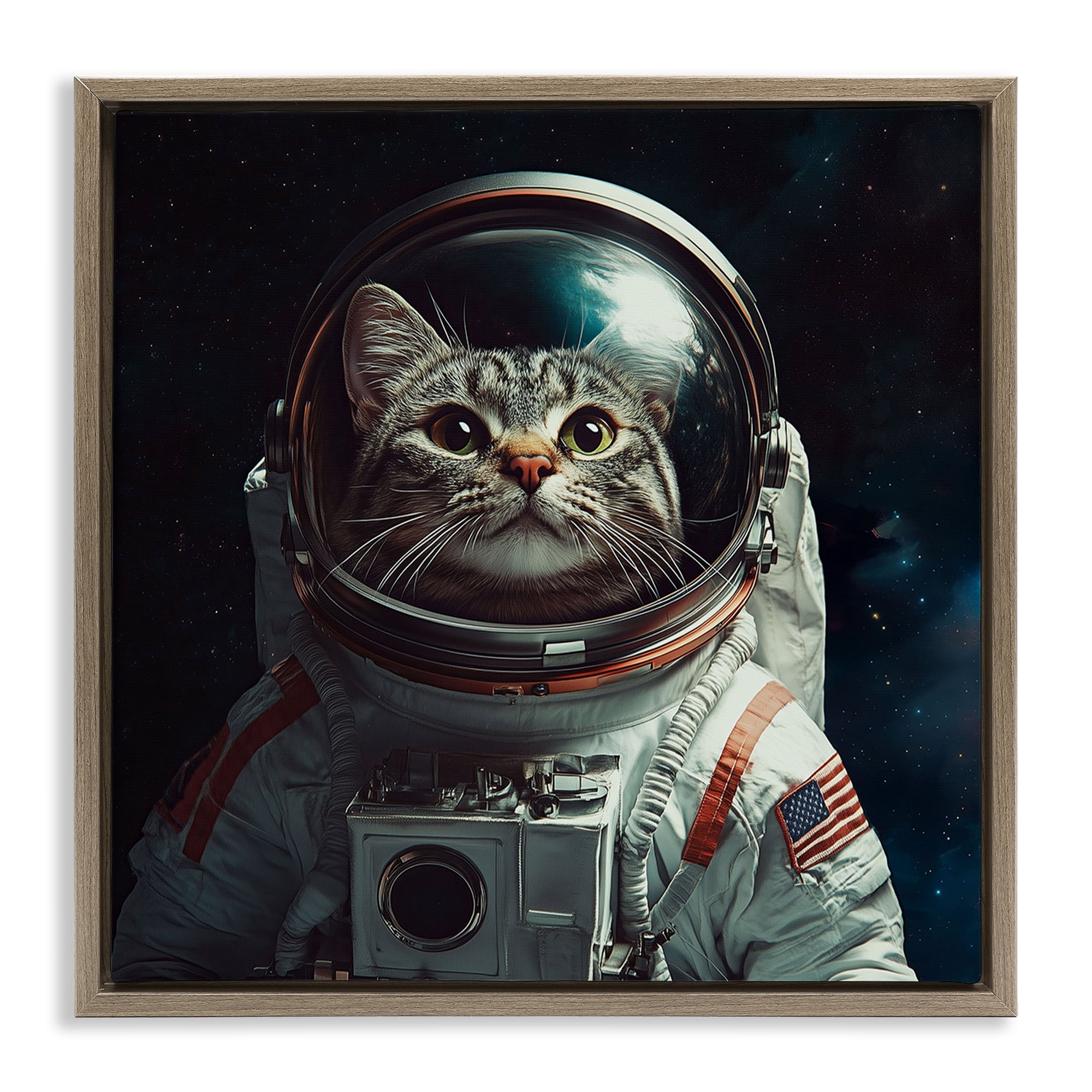 Catstronaut Cat Astronaut Brown Framed Floater Canvas Wall Art, design by Jim Baldwin