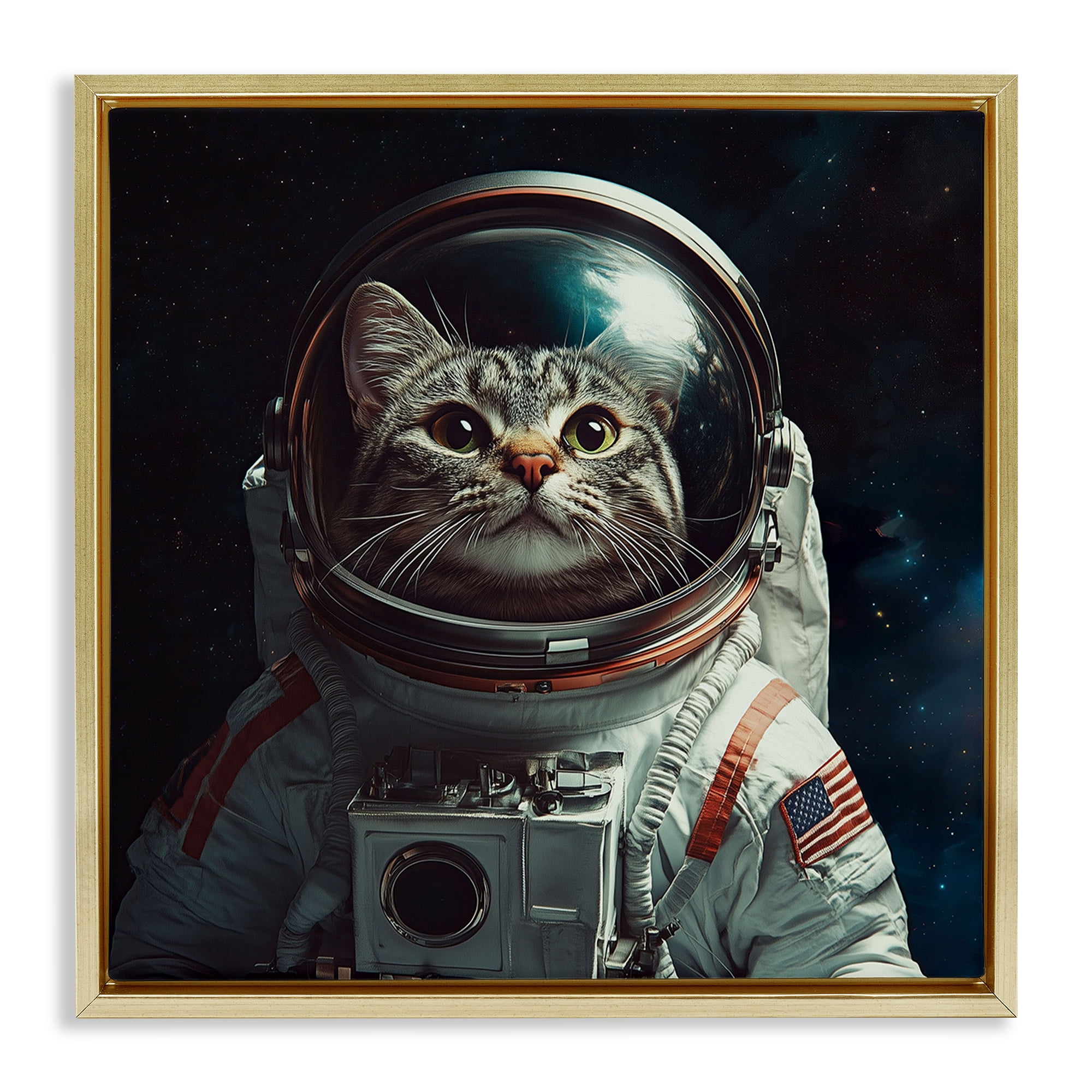 Catstronaut Cat Astronaut Gold Framed Floater Canvas Wall Art, design by Jim Baldwin