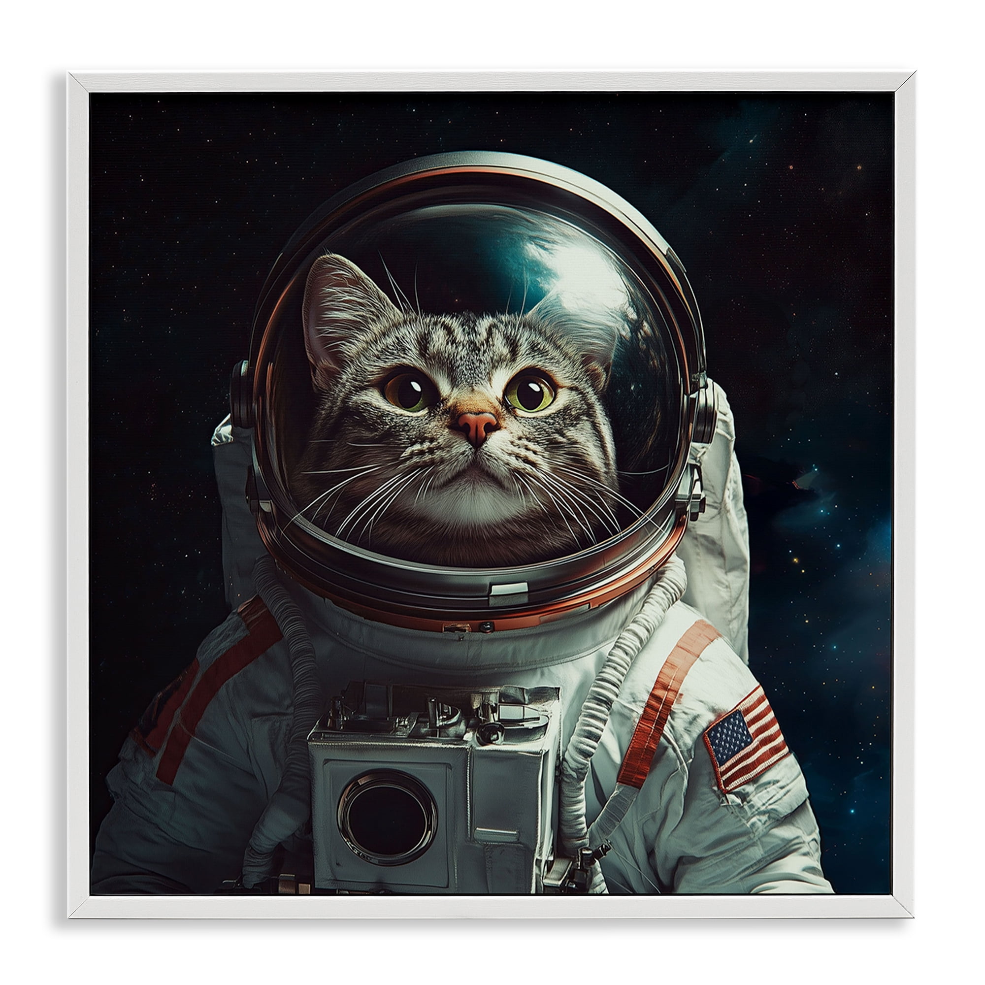 Catstronaut Cat Astronaut White Framed Giclee Art, design by Jim Baldwin