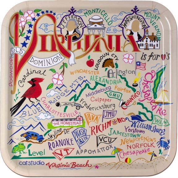 Catstudio Serving Tray, Virginia Birchwood Serving Tray, Decorative Trays for Ottoman, 12.5" by 12.5" Dishwasher Safe for Virginia Lovers