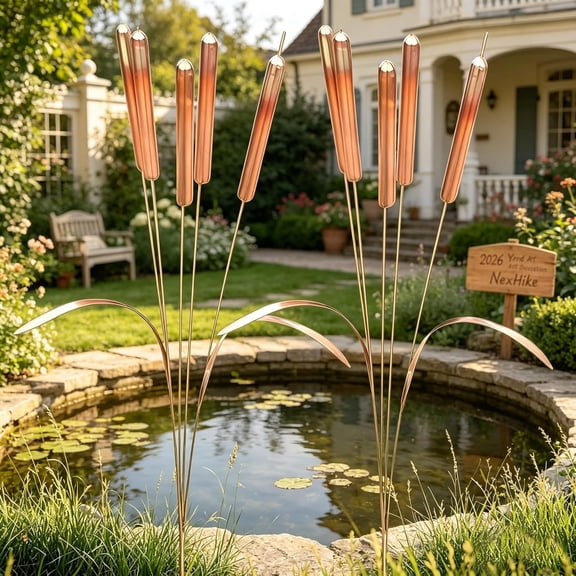 Cattail Copper Wind Chimes Stake, Rustic Handmade Metal Weatherproof Garden Sculpture, Outdoor Yard Patio Lawn Decor Art, Ideal Gift for Garden Lovers 2Pcs(k)