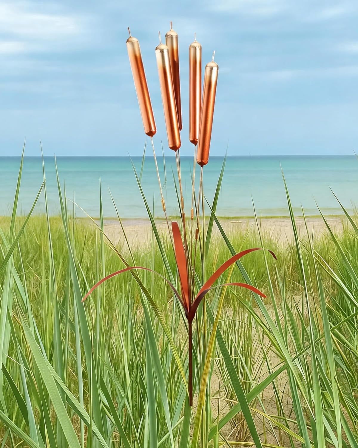 Cattail Wind Chimes Copper Stake, Metal Garden Yard Art Decor