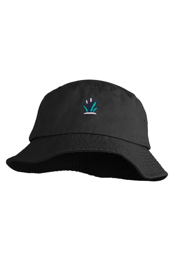 Cattails Embroidered Unisex Multipurpose Crushable Cotton Twill Bucket Hat - Black L