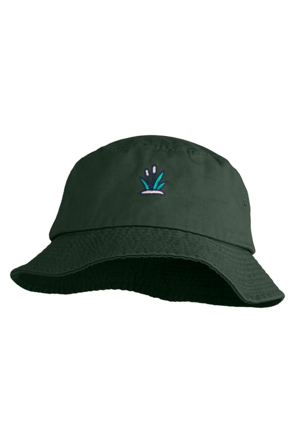 Cattails Embroidered Unisex Multipurpose Crushable Cotton Twill Bucket Hat - Dark Green L