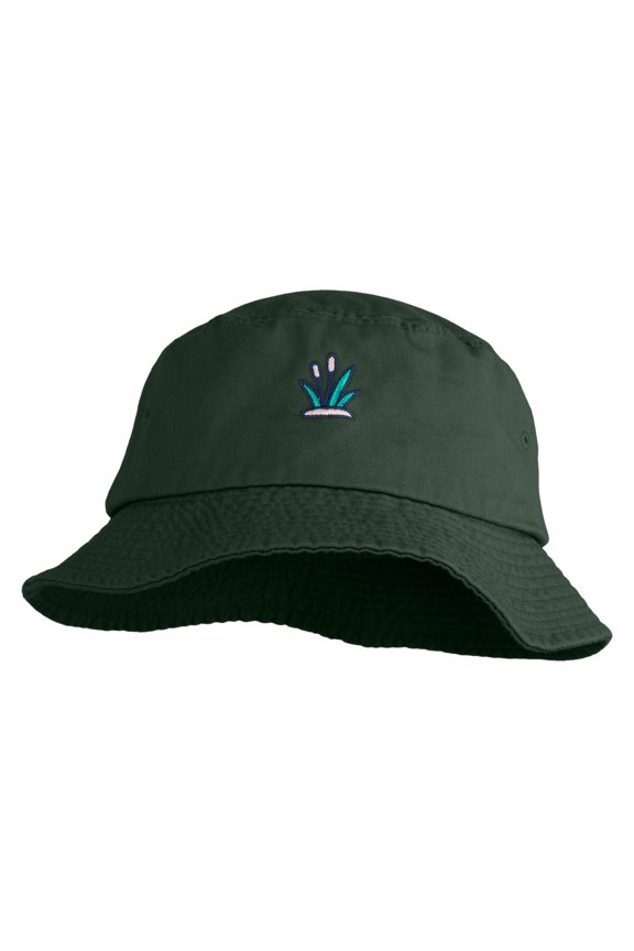Cattails Embroidered Unisex Multipurpose Crushable Cotton Twill Bucket Hat - Dark Green M